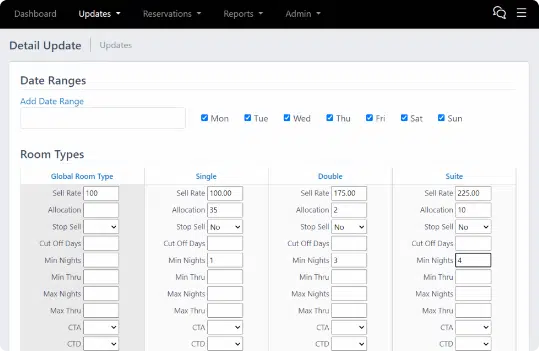 Interfaz de actualización detallada de ChannelRUSH para la API del channel manager