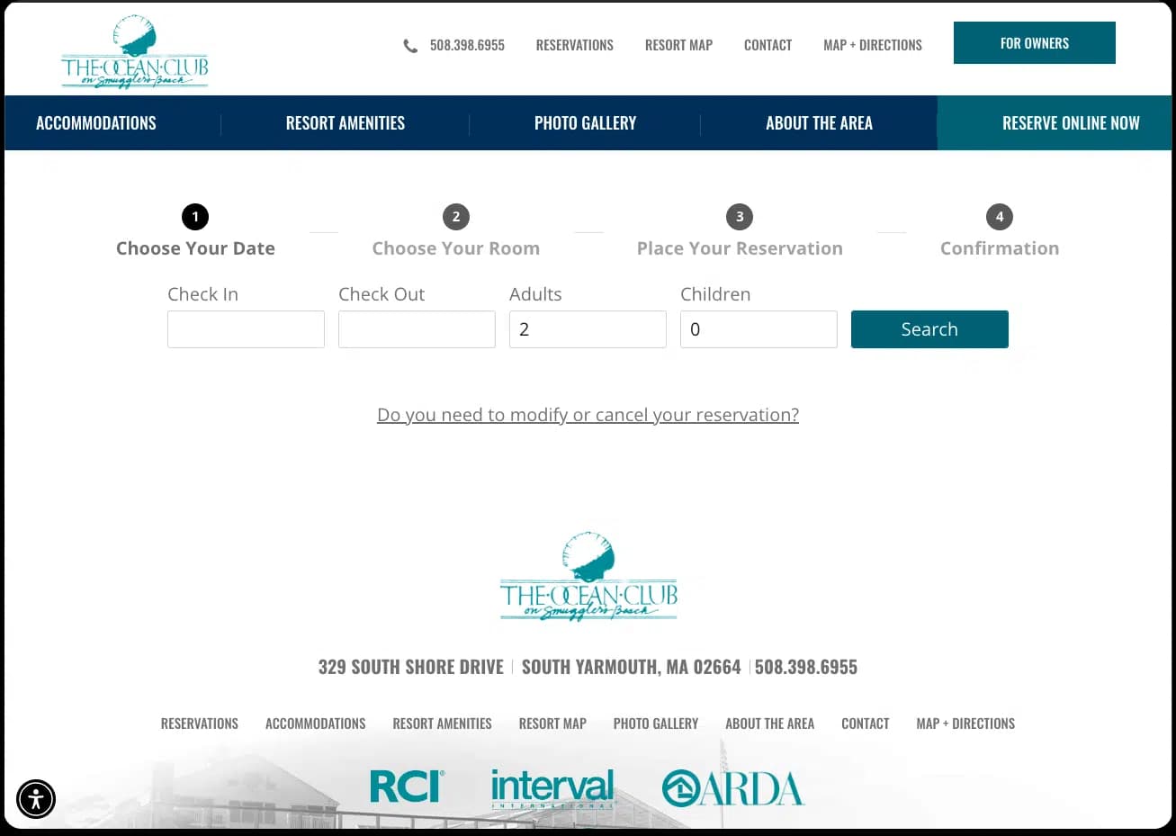 Página de reservas en vivo renderizada por ChannelRUSH para una propiedad real de un cliente